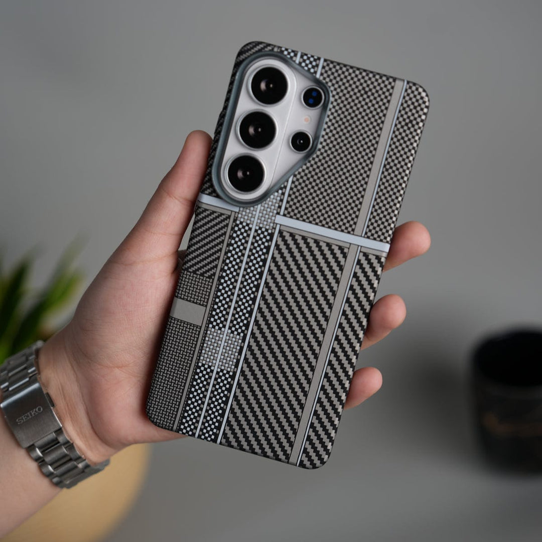 FRATO Samsung S26 Ultra Galaxy S26 Ultra Carbon Fiber Texture Design Hard Pc MagSafe Case Cover SilverMixLine Design