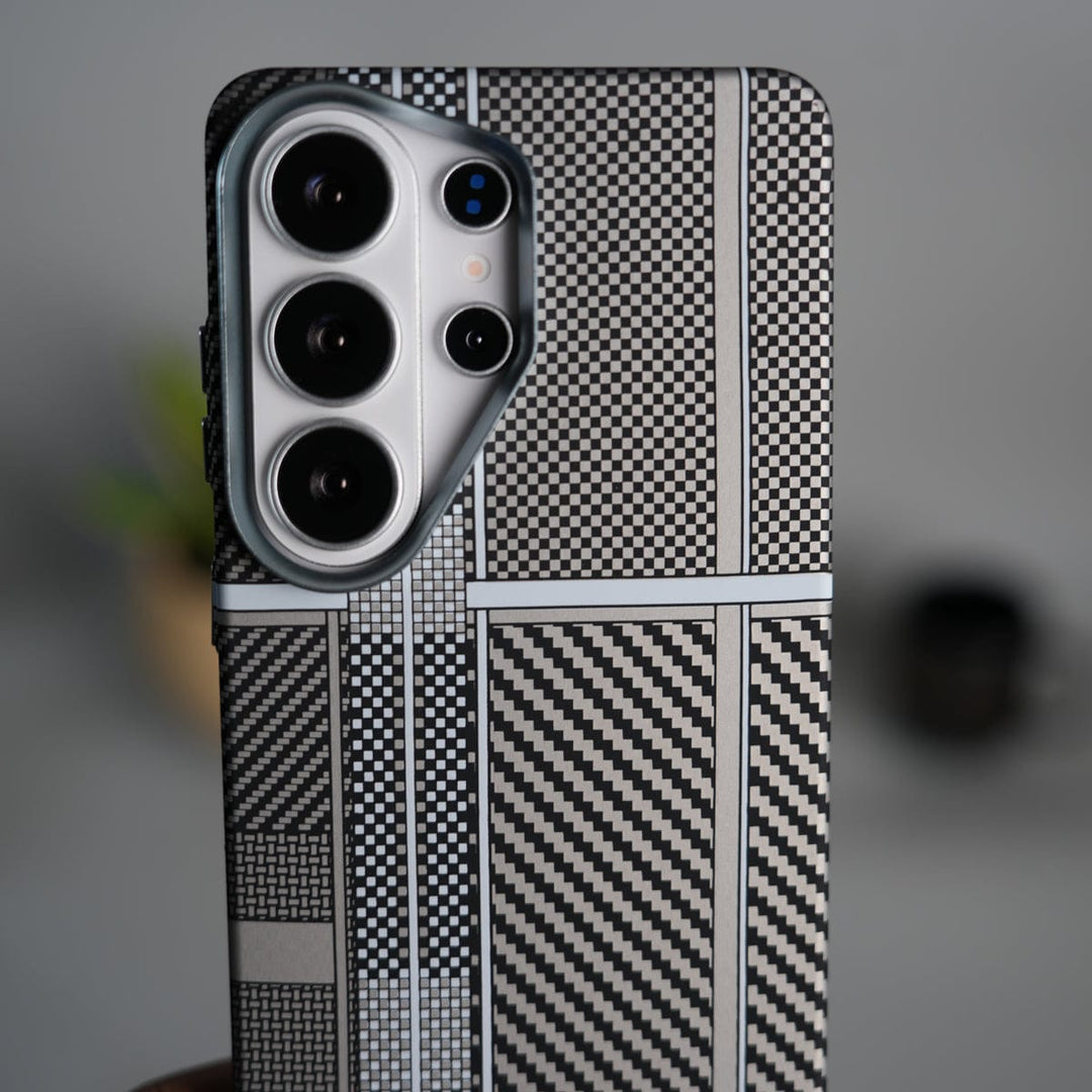 FRATO Samsung S26 Ultra Galaxy S26 Ultra Carbon Fiber Texture Design Hard Pc MagSafe Case Cover SilverMixLine Design