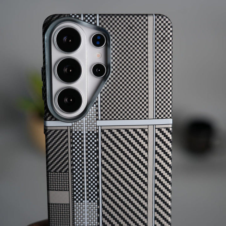 FRATO Samsung S26 Ultra Galaxy S26 Ultra Carbon Fiber Texture Design Hard Pc MagSafe Case Cover SilverMixLine Design