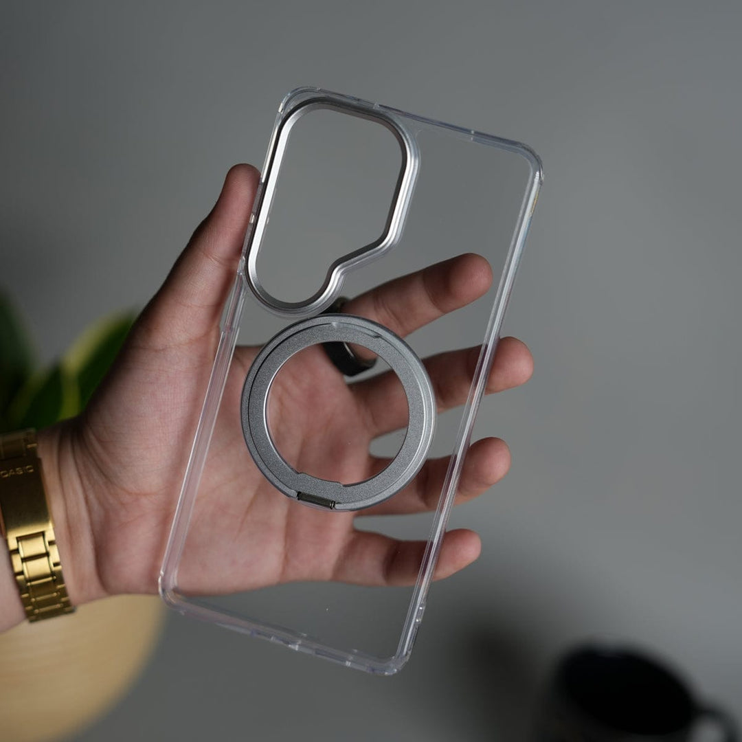 FRATO Samsung S26 Ultra Galaxy S26 Ultra Clear Cover With Metal Stand and Metal Camera Bump
