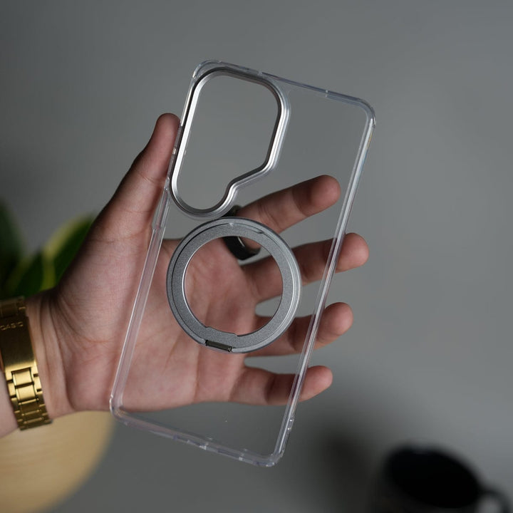 FRATO Samsung S26 Ultra Galaxy S26 Ultra Clear Cover With Metal Stand and Metal Camera Bump