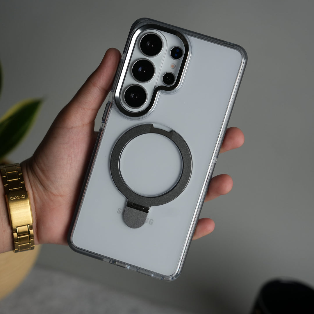 FRATO Samsung S26 Ultra Galaxy S26 Ultra Clear MagSafe Kickstand Case | Transparent Shockproof Slim Cover with Metal Ring Stand