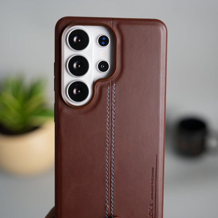 FRATO Samsung S26 Ultra Galaxy S26 Ultra Leather Case | Classic Middle Stitched PU Back Cover