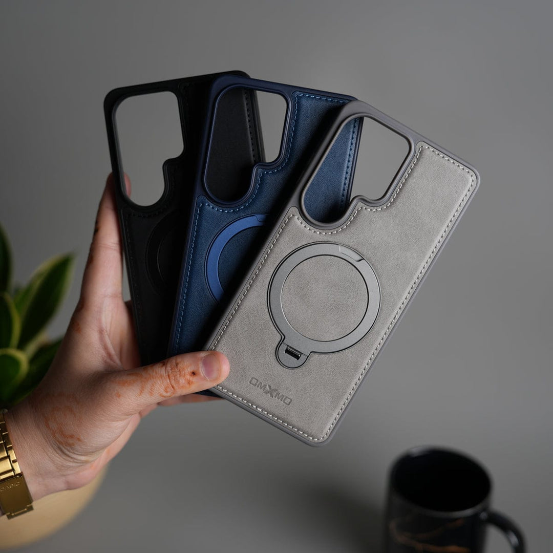 FRATO Samsung S26 Ultra Galaxy S26 Ultra Leather Case | Luxury Metal Ring Stand Back Cover | Shockproof Protective Case