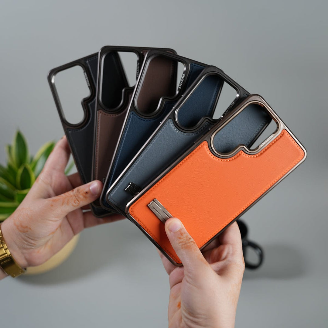 FRATO Samsung S26 Ultra Galaxy S26 Ultra Leather Mate Chrome Plated Kick Stand Case Cover