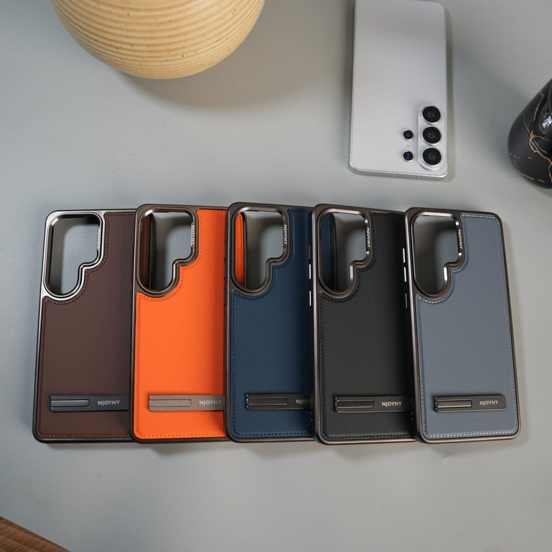 FRATO Samsung S26 Ultra Galaxy S26 Ultra Leather Mate Chrome Plated Kick Stand Case Cover