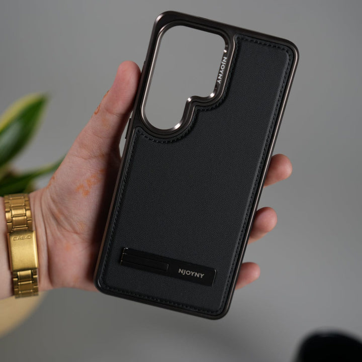FRATO Samsung S26 Ultra Galaxy S26 Ultra Leather Mate Chrome Plated Kick Stand Case Cover