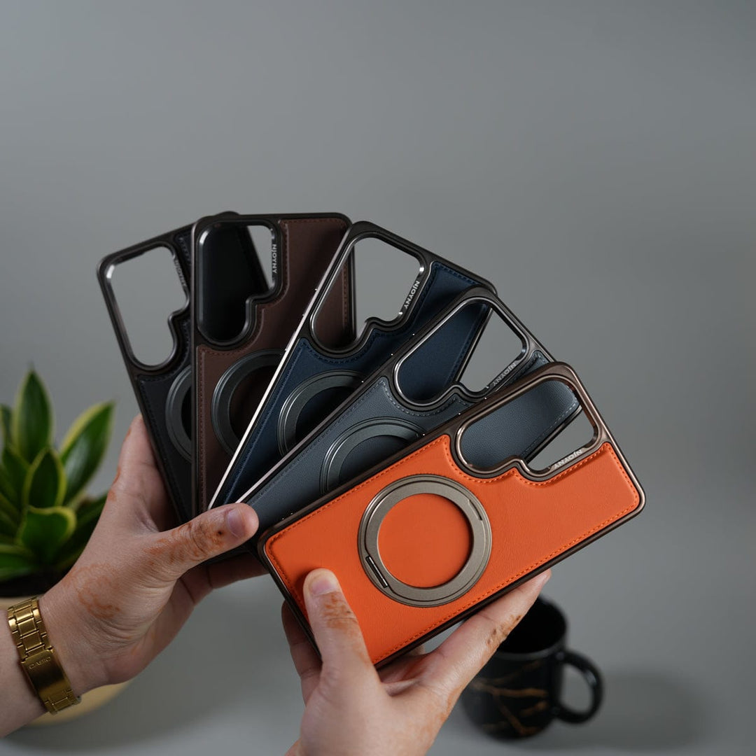 FRATO Samsung S26 Ultra Galaxy S26 Ultra Leather Mate Chrome Plated Rotating Stand Case Cover