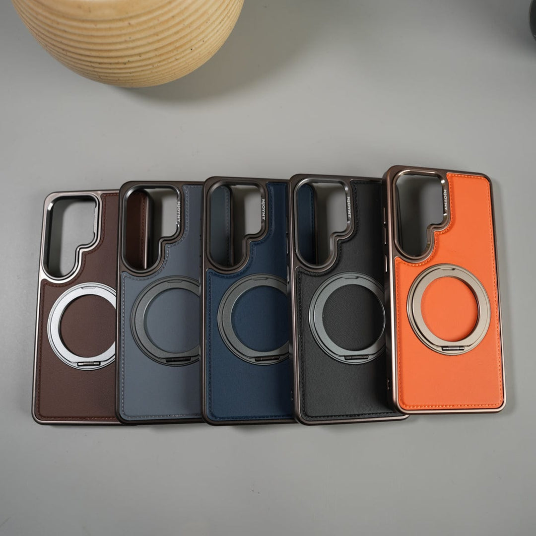 FRATO Samsung S26 Ultra Galaxy S26 Ultra Leather Mate Chrome Plated Rotating Stand Case Cover