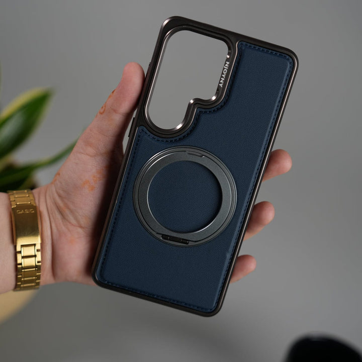 FRATO Samsung S26 Ultra Galaxy S26 Ultra Leather Mate Chrome Plated Rotating Stand Case Cover