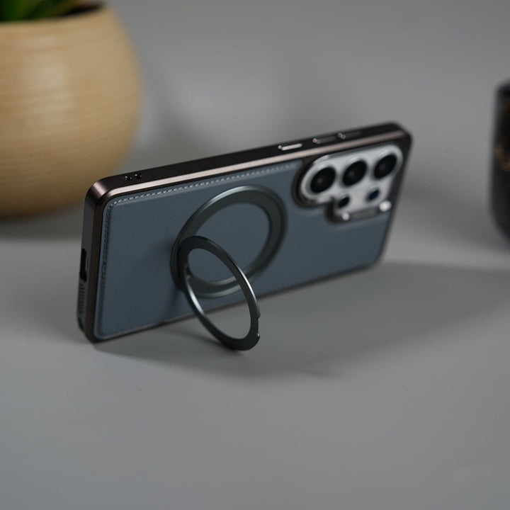 FRATO Samsung S26 Ultra Galaxy S26 Ultra Leather Mate Chrome Plated Rotating Stand Case Cover