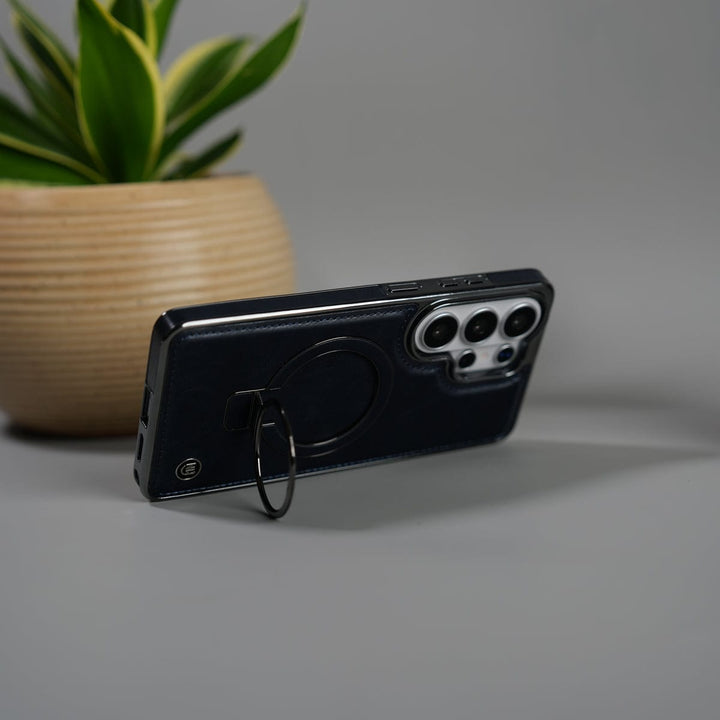 FRATO Samsung S26 Ultra Galaxy S26 Ultra PU Leather Chrome Side Case With Ring Metal Stand
