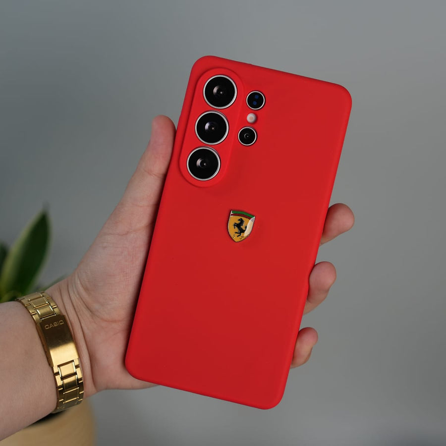 Galaxy S26 Ultra Sports Car Logo Liquid Silicone Case Cover | RED – FRATO