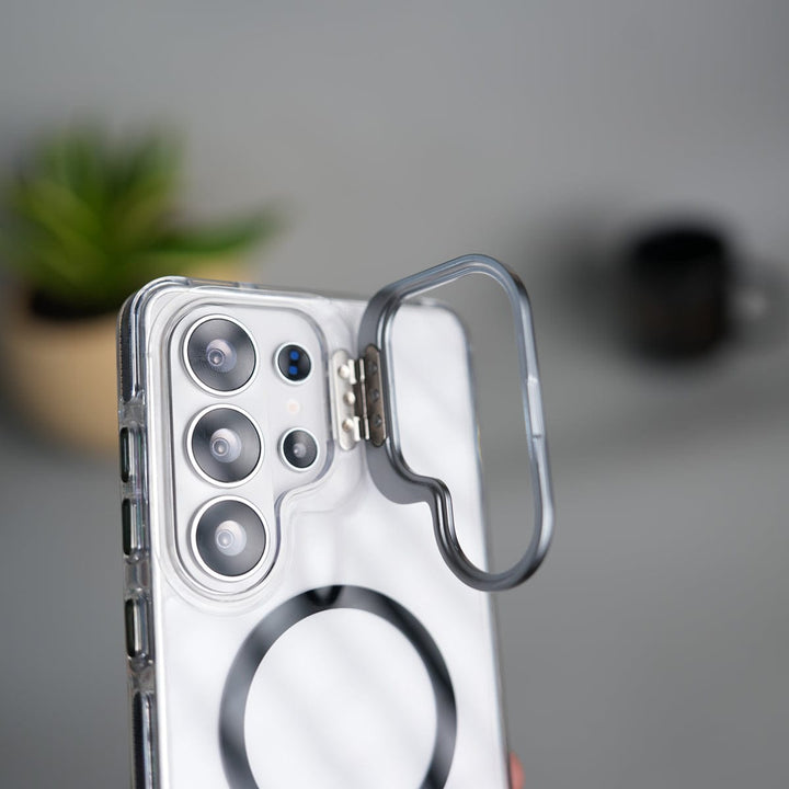 FRATO Samsung S26 Ultra Galaxy S26 Ultra Transparent MagSafe Cover With Metal Camera Bump Kick Stand
