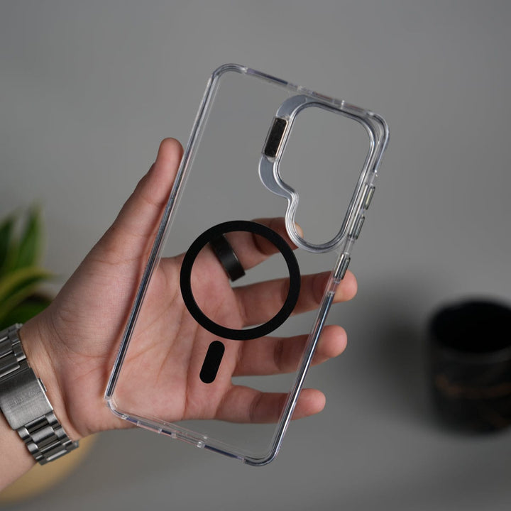 FRATO Samsung S26 Ultra Galaxy S26 Ultra Transparent MagSafe Cover With Metal Camera Bump Kick Stand