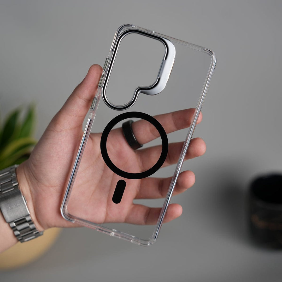 FRATO Samsung S26 Ultra Galaxy S26 Ultra Transparent MagSafe Cover With Metal Camera Bump Kick Stand