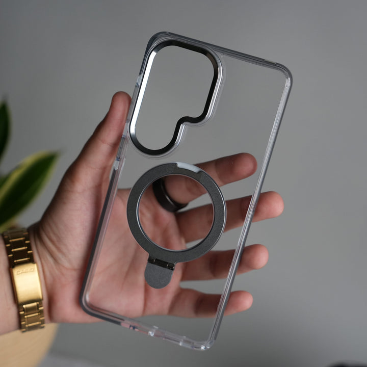 FRATO Samsung S26 Ultra Gray Galaxy S26 Ultra Clear MagSafe Kickstand Case | Transparent Shockproof Slim Cover with Metal Ring Stand