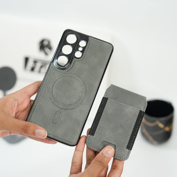 FRATO Samsung S26 Ultra Gray Galaxy S26 Ultra Magnetic PU Leather Wallet Case with Detachable Card Holder