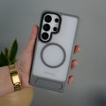 Galaxy S25 Ultra Matte Transparent MagSafe Kickstand Case | Shockproof & Clear Back Cover
