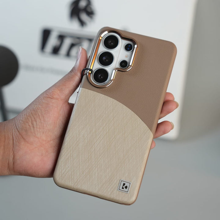 FRATO Samsung S26 Ultra Light Brown Galaxy S26 Ultra Premium Dual-Tone PU Leather MagSafe Case with Metal Camera Guard