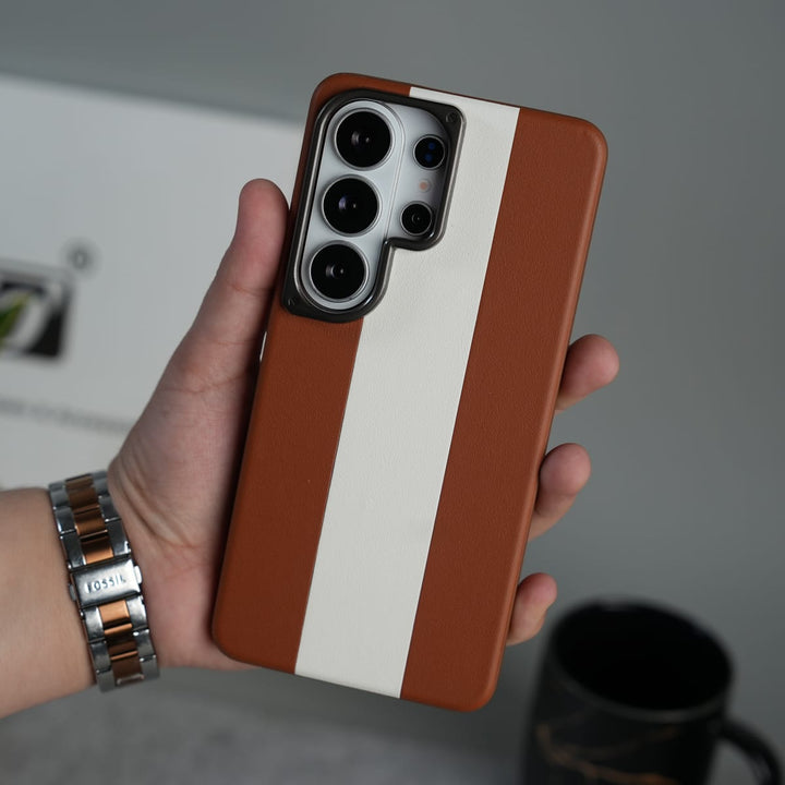 FRATO Samsung S26 Ultra Light Brown Galaxy S26 Ultra Premium Leather Stripe Case Cover