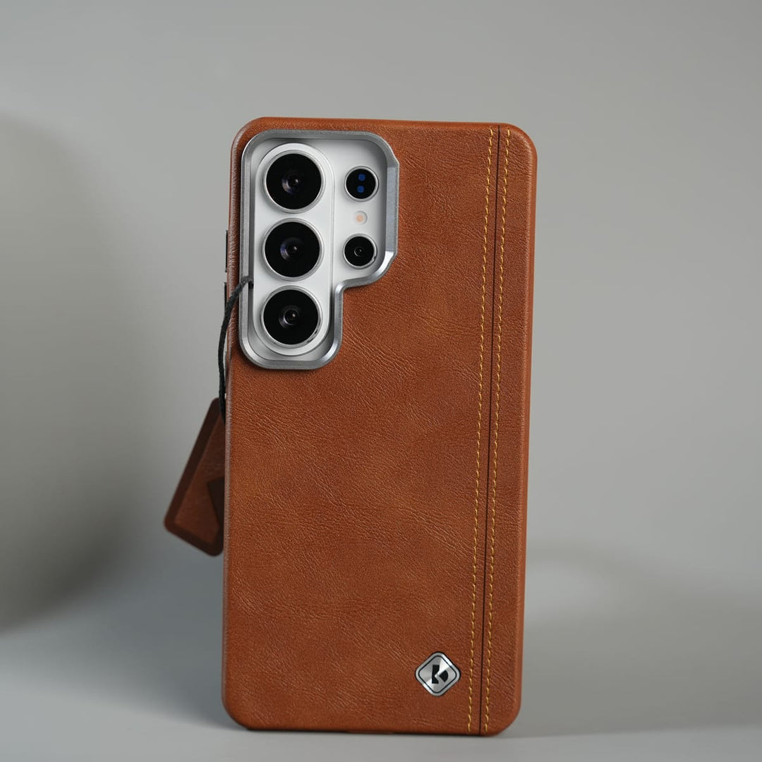 FRATO Samsung S26 Ultra Light Brown Galaxy S26 Ultra Premium Stitched PU Leather Magsafe Case | Metal Camera Guard