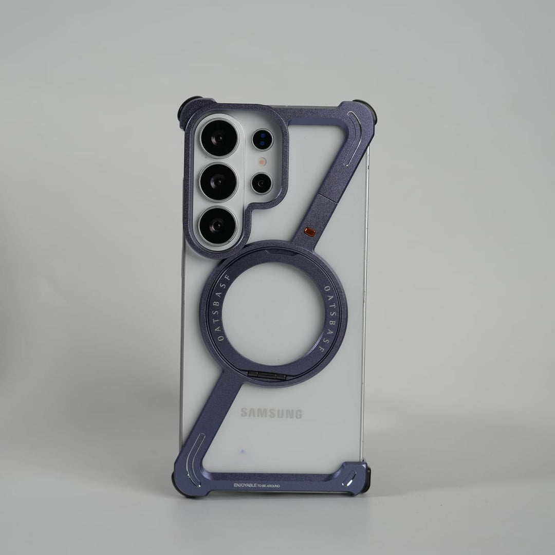 FRATO Samsung S26 Ultra Light Purple Galaxy S26 Ultra Frameless Z Shape Metal Case with Rotating Stand