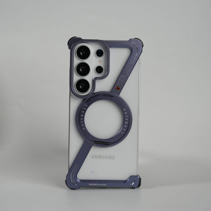 FRATO Samsung S26 Ultra Light Purple Galaxy S26 Ultra Frameless Z Shape Metal Case with Rotating Stand