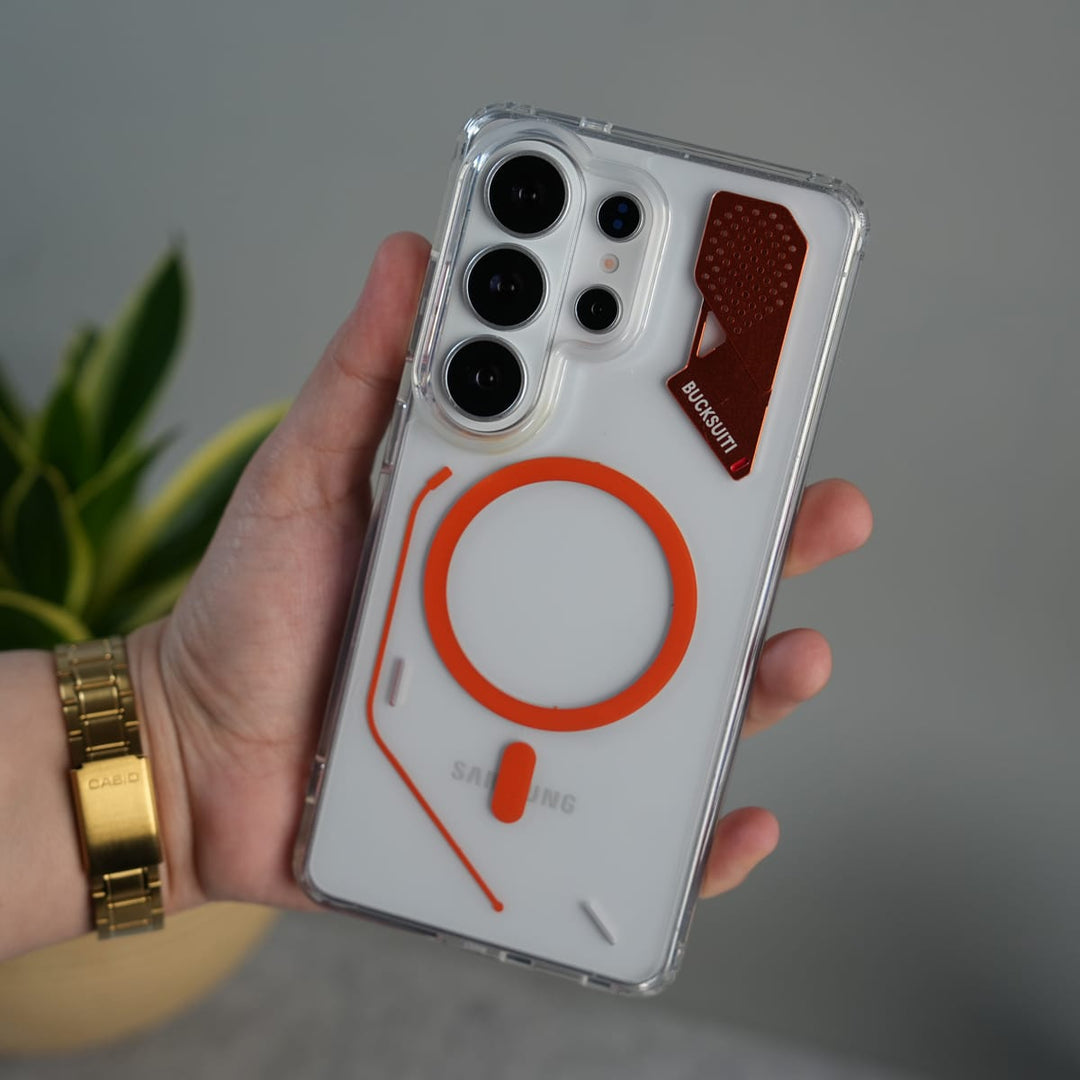 FRATO Samsung S26 Ultra Orange Galaxy S26 Ultra Clear MagSafe Case | Transparent Cover with Metal Grille Design