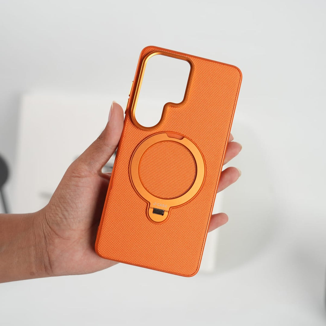 FRATO Samsung S26 Ultra Orange Galaxy S26 Ultra Dotted Rotating Metal Stand Case