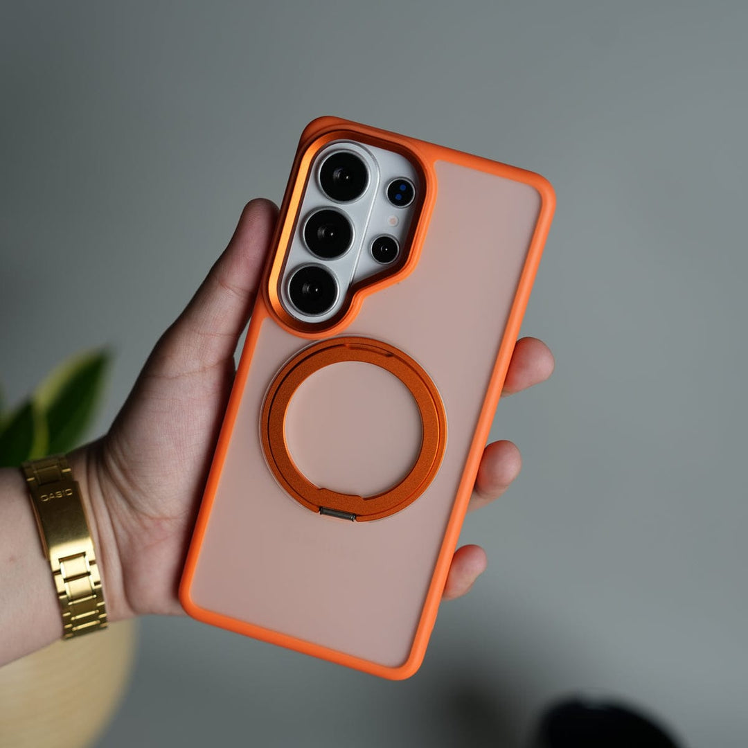 FRATO Samsung S26 Ultra Orange Galaxy S26 Ultra Frosted Cover With Metal Stand and Metal Camera Bump