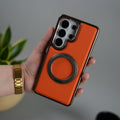 Galaxy S26 Ultra Leather Mate Chrome Plated Rotating Stand Case Cover