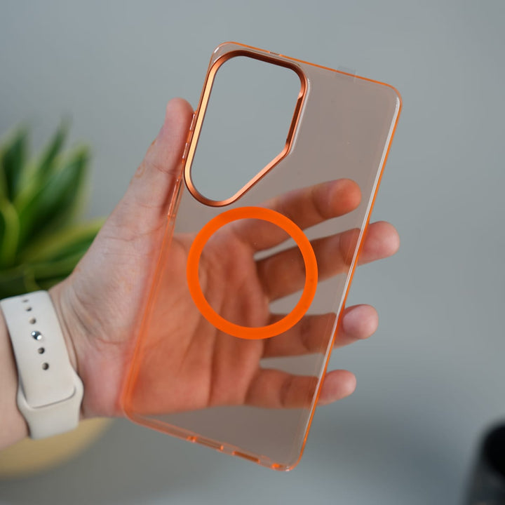 FRATO Samsung S26 Ultra Orange Galaxy S26 Ultra Non Yellowing Transparent MagSafe Back Cover with Magnetic Ring &amp; Camera Protection