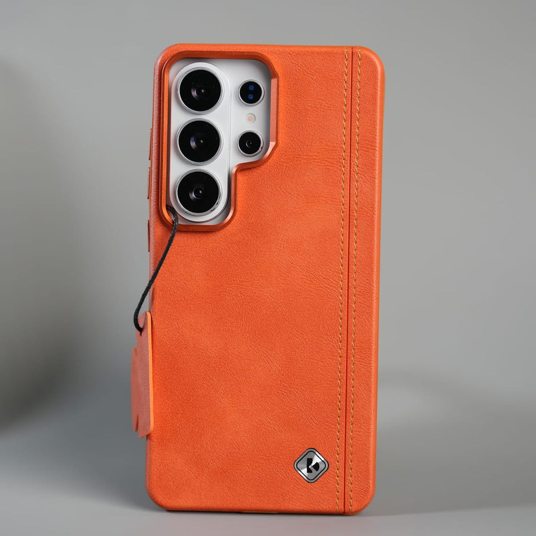 FRATO Samsung S26 Ultra Orange Galaxy S26 Ultra Premium Stitched PU Leather Magsafe Case | Metal Camera Guard
