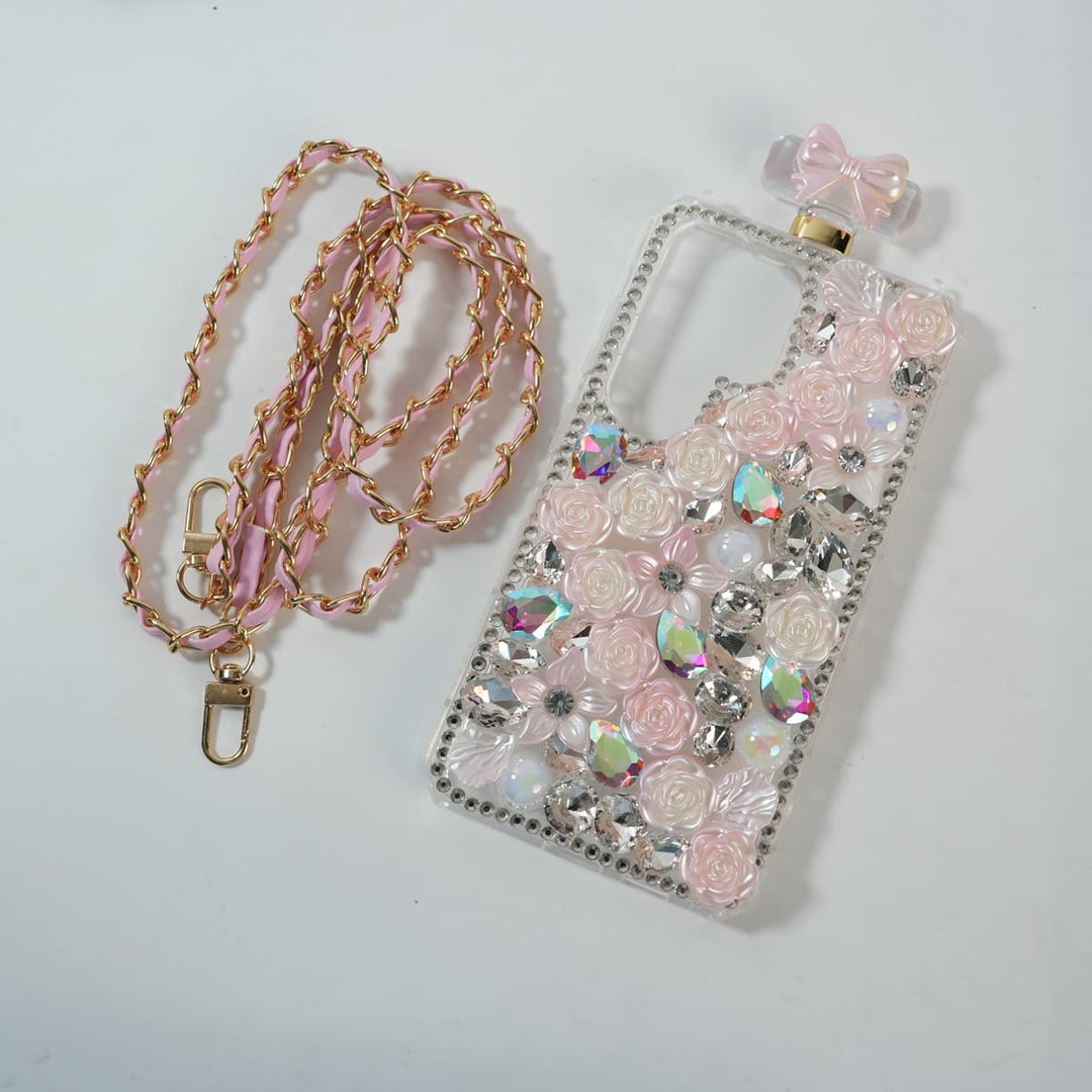 FRATO Samsung S26 Ultra Pink Flower Samsung Galaxy S26 Ultra Perfume Rhinestone Diamond Design Sling Girly Cover