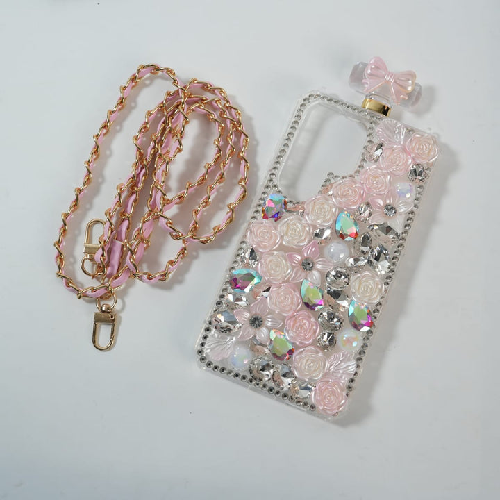 FRATO Samsung S26 Ultra Pink Flower Samsung Galaxy S26 Ultra Perfume Rhinestone Diamond Design Sling Girly Cover