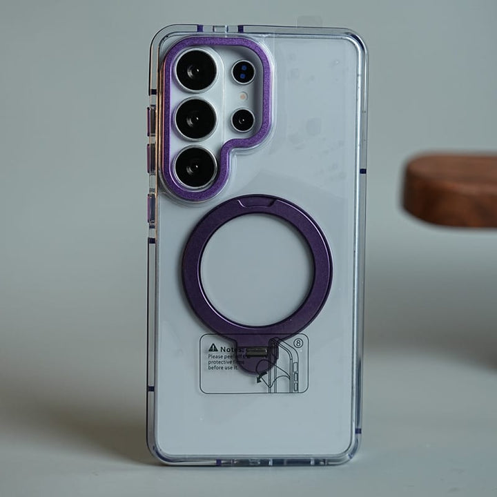 FRATO Samsung S26 Ultra Purple Clear Case for Samsung Galaxy S26 Ultra | Metal Camera Frame &amp; 360° Rotating Stand Protective Cover