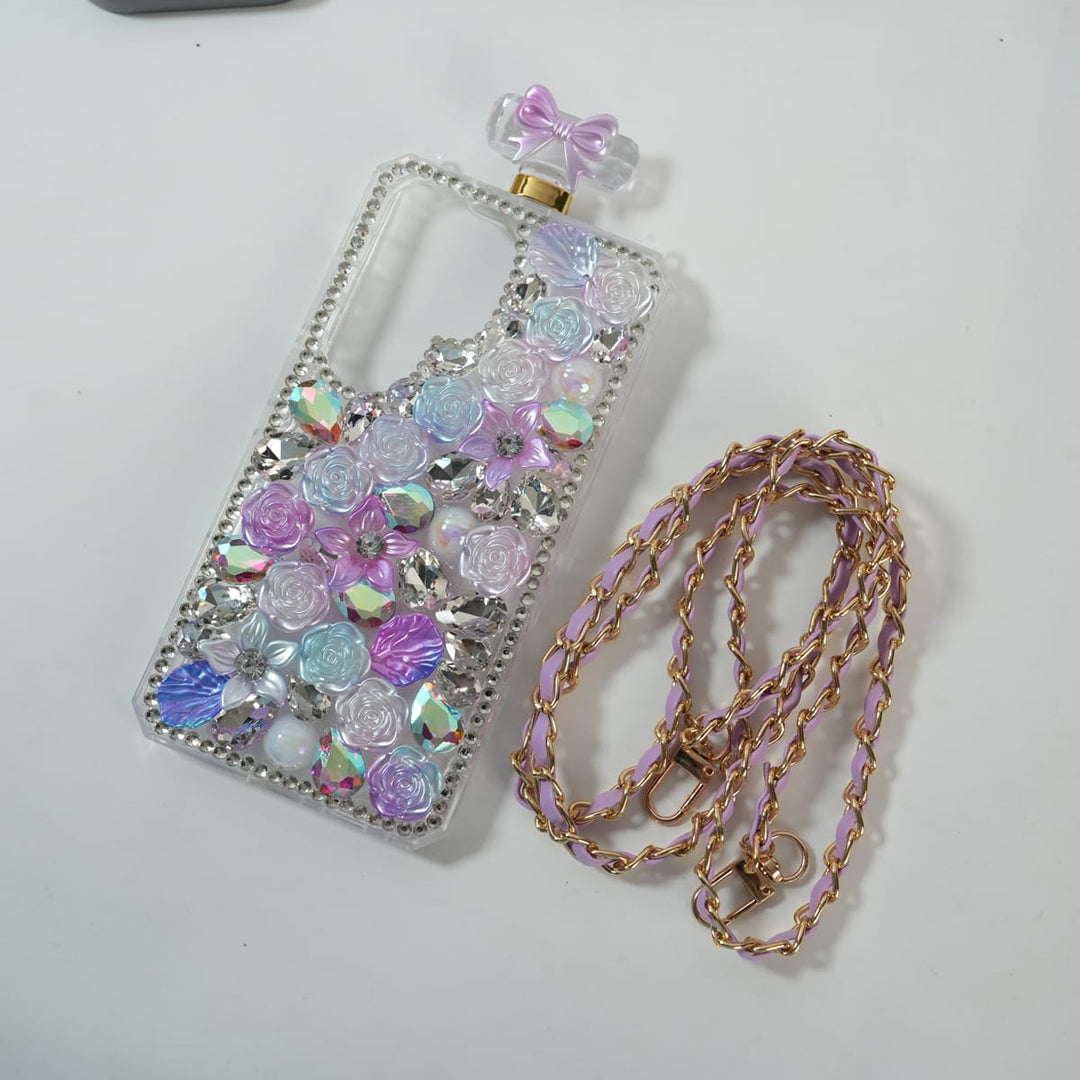 FRATO Samsung S26 Ultra Purple Flower Samsung Galaxy S26 Ultra Perfume Rhinestone Diamond Design Sling Girly Cover