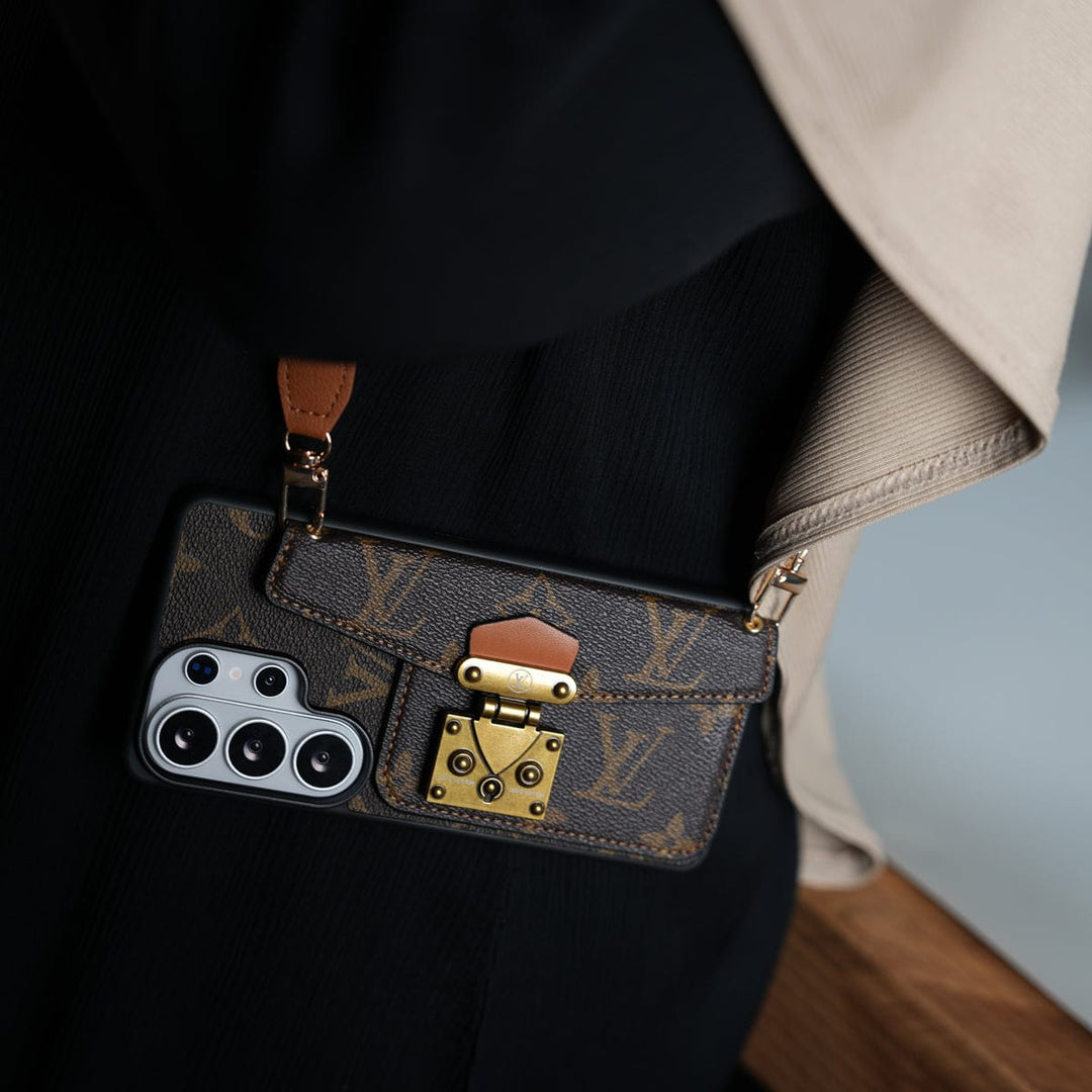 FRATO Samsung S26 Ultra Samsung Galaxy S26 Ultra Brand Leather Card Holder Slot Lock Sling Cover