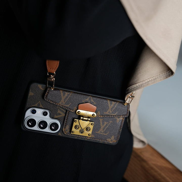 FRATO Samsung S26 Ultra Samsung Galaxy S26 Ultra Brand Leather Card Holder Slot Lock Sling Cover