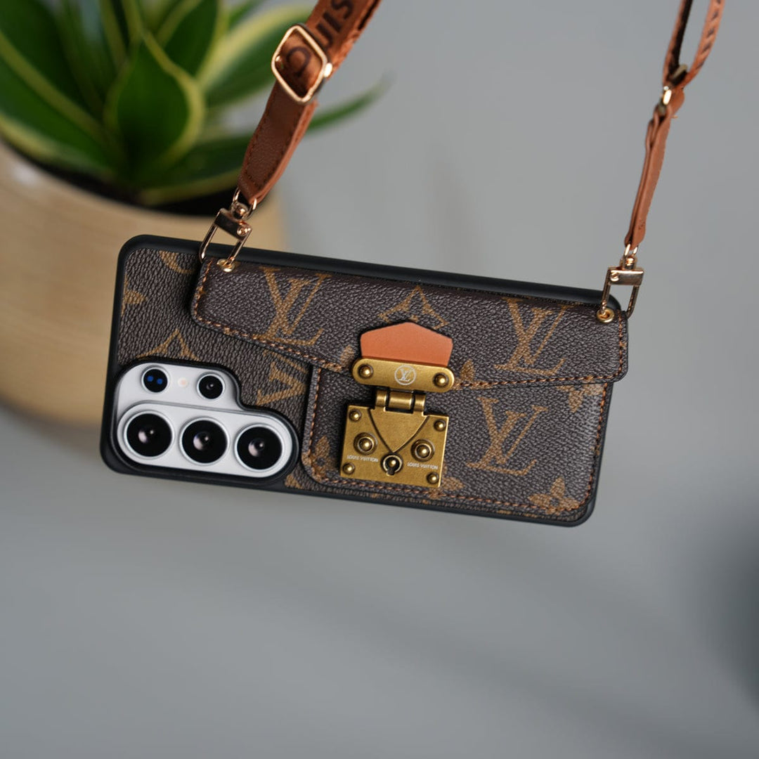 FRATO Samsung S26 Ultra Samsung Galaxy S26 Ultra Brand Leather Card Holder Slot Lock Sling Cover