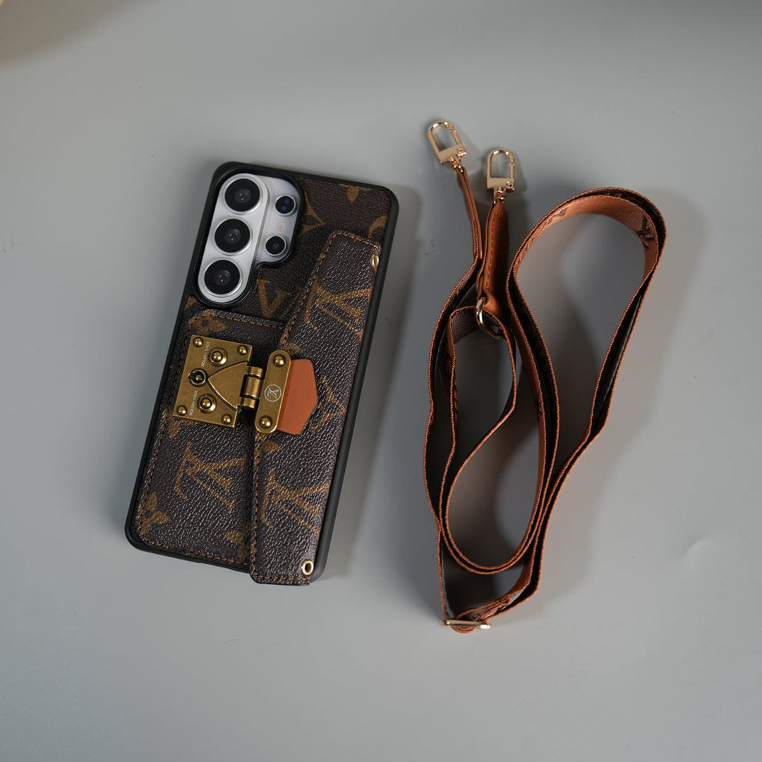 FRATO Samsung S26 Ultra Samsung Galaxy S26 Ultra Brand Leather Card Holder Slot Lock Sling Cover