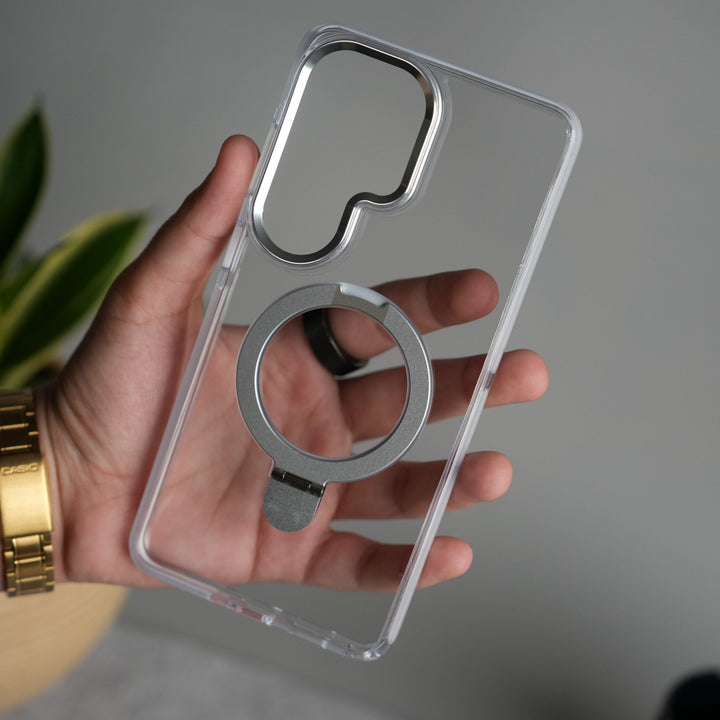FRATO Samsung S26 Ultra Silver Galaxy S26 Ultra Clear MagSafe Kickstand Case | Transparent Shockproof Slim Cover with Metal Ring Stand