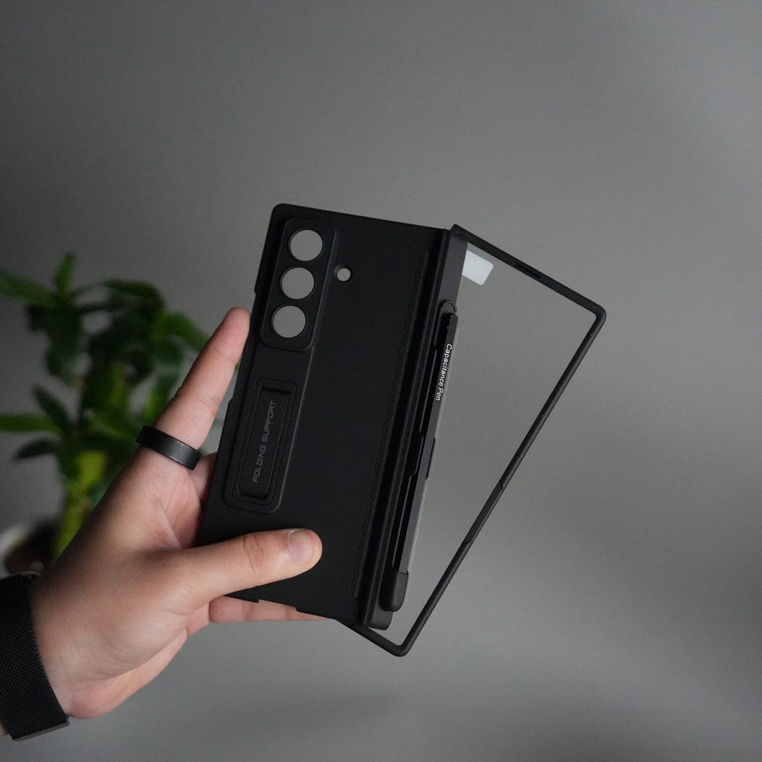 FRATO Samsung Z Fold 7 Glass Black Galaxy Z Fold 7 Case with S Pen Holder & Kickstand | Front + Back Protection Cover