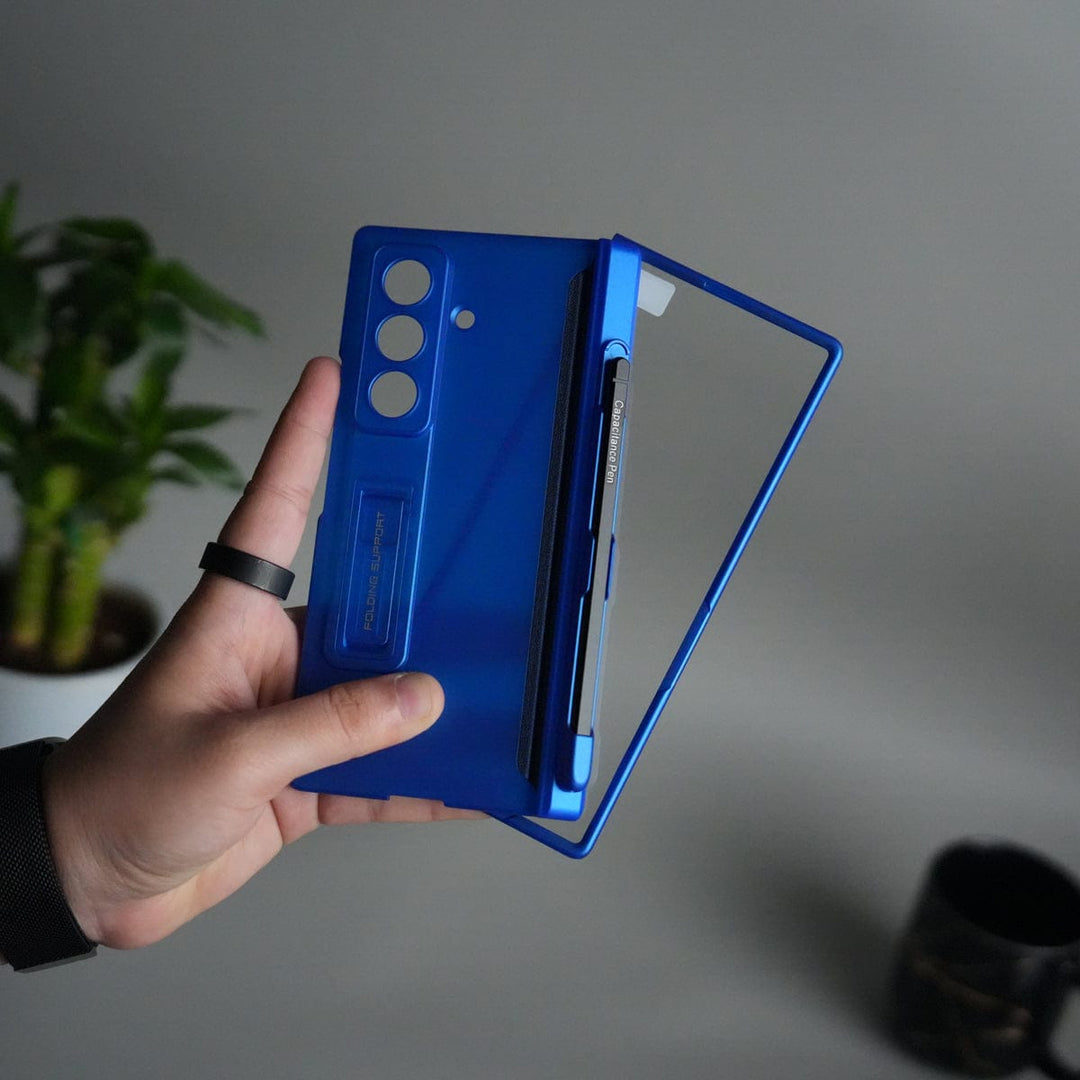 FRATO Samsung Z Fold 7 Glass Blue Galaxy Z Fold 7 Case with S Pen Holder & Kickstand | Front + Back Protection Cover