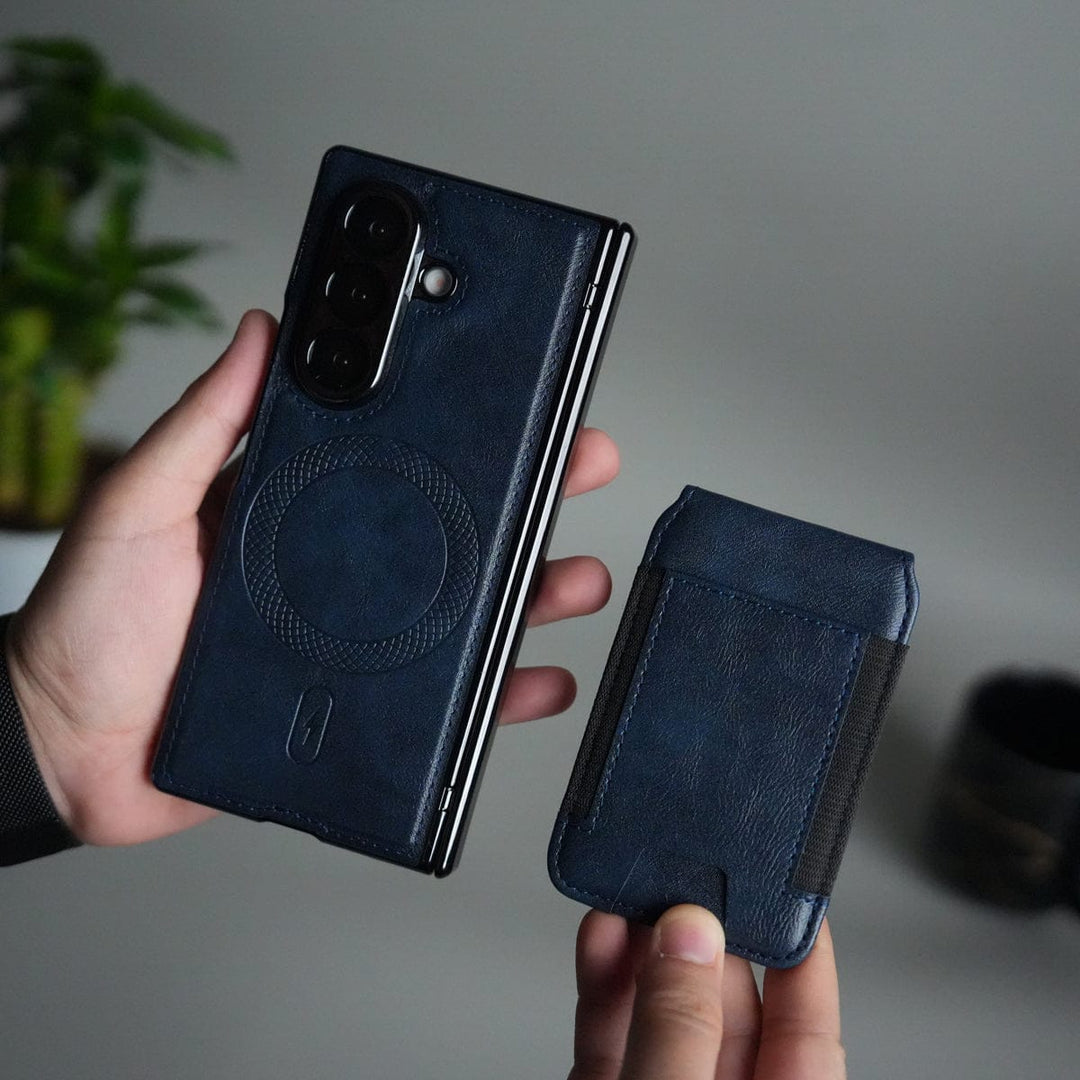 FRATO Samsung Z Fold 7 Glass Blue Galaxy Z Fold 7 Magnetic PU Leather Flip Kickstand Credit Wallet Card Holder Slots Covers