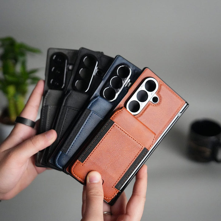 FRATO Samsung Z Fold 7 Glass Galaxy Z Fold 7 Magnetic PU Leather Flip Kickstand Credit Wallet Card Holder Slots Covers
