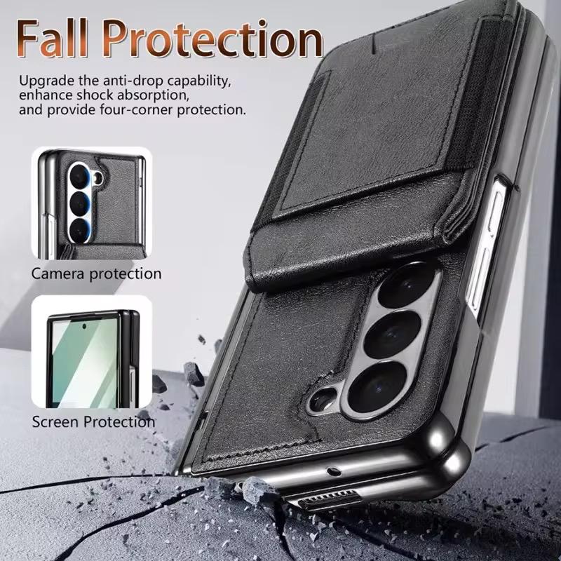 FRATO Samsung Z Fold 7 Glass Galaxy Z Fold 7 Magnetic PU Leather Flip Kickstand Credit Wallet Card Holder Slots Covers