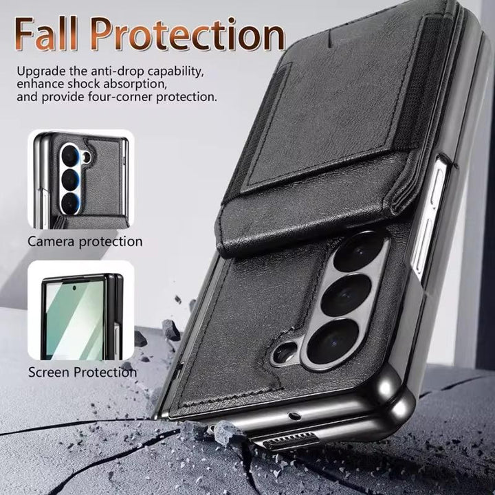 FRATO Samsung Z Fold 7 Glass Galaxy Z Fold 7 Magnetic PU Leather Flip Kickstand Credit Wallet Card Holder Slots Covers