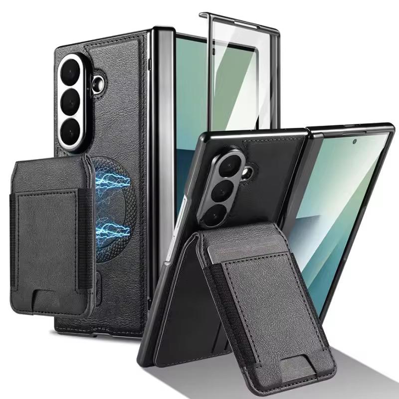 FRATO Samsung Z Fold 7 Glass Galaxy Z Fold 7 Magnetic PU Leather Flip Kickstand Credit Wallet Card Holder Slots Covers